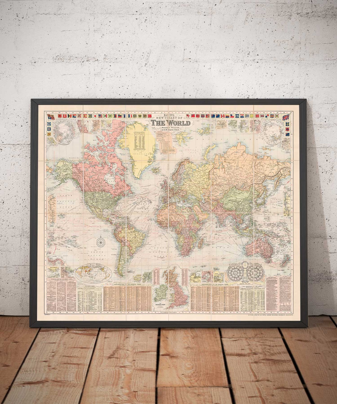 Uk Map 1908 Old World Map by Bacon, 1908 - Large Rare Atlas - Shipping Lanes, Merc ...
