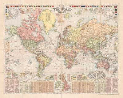 Antiguo mapa del mundo de Bacon, 1908 - Atlas grande y raro - Vías marítimas, Marina mercante, Ferrocarriles, Imperio británico