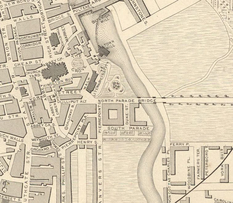 Ancienne carte de Bath par John Rapkin, 1851 - Circus, Royal Crescent, Abbaye, Bains romains