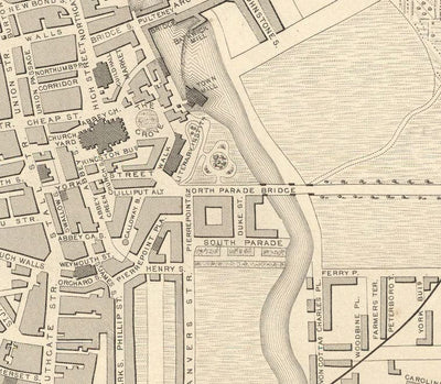 Old Map of Bath by John Rapkin, 1851 - Circus, Royal Crescent, Abbey, Roman Baths