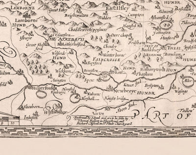 La carte monochrome ancienne de Berkshire 1611 par John Speed - Reading, Slough, Bracknell, Maidenhead, Henley, Eton, Windsor Castle
