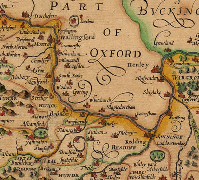 Antiguo mapa de Berkshire, 1611, John Speed - Reading, Slough, Bracknell, Maidenhead