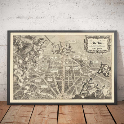 Alte Karte von Berlin, 1939 von Rex Whistler - Satirischer Weltkrieg 2 Propaganda - Hitler, Goebbels, Cherubs, Göttin Britannia