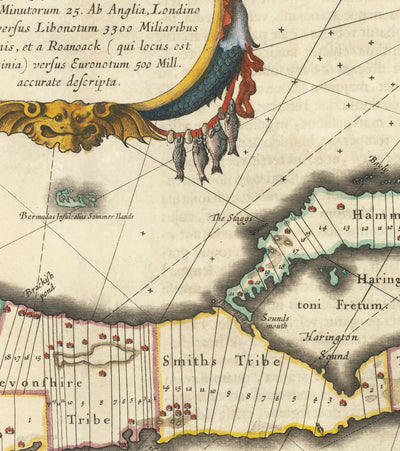 Ancienne carte des Bermudes, 1640 par Willem Blaeu - Somers Isles Tribes & Parishes