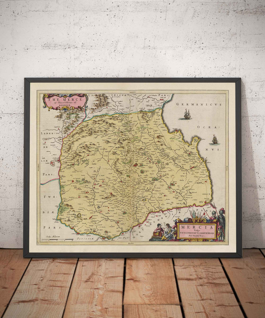 Mappa antica di Berwickshire nel 1665 di Joan Blaeu - Eyemouth, Ayton, Coldingham, Tweedmouth, Hutton 