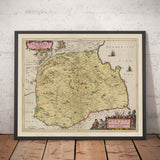 Antiguo mapa de Berwickshire en 1665 por Joan Blaeu - Eyemouth, Ayton, Coldingham, Tweedmouth, Hutton