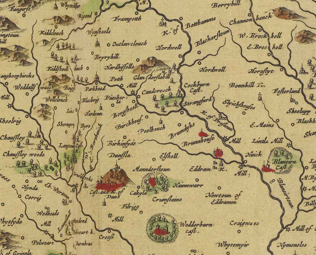 Old Map of Berwickshire in 1665 by Joan Blaeu - Eyemouth, Ayton, Coldi ...