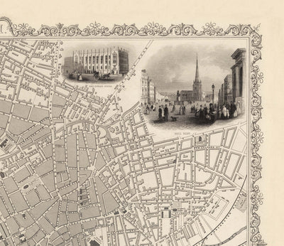 Mapa antiguo de Birmingham en 1851 por J. & F. Tallis - Midlands, Brum, City Wall Art