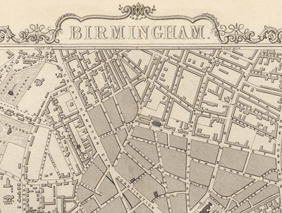 Old Map of Birmingham in 1851 by J. & F. Tallis - Midlands, Brum, City Wall Art