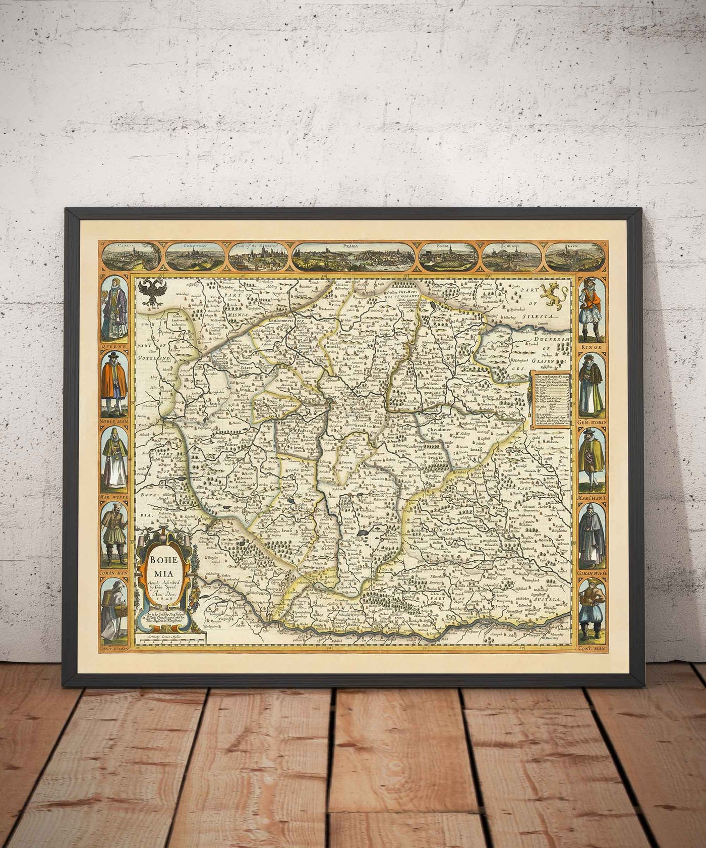 Alte Karte von Böhmen im Jahr 1626 von John Speed - Tschechien, Prag, Bayern, Mähren, Mitteleuropa