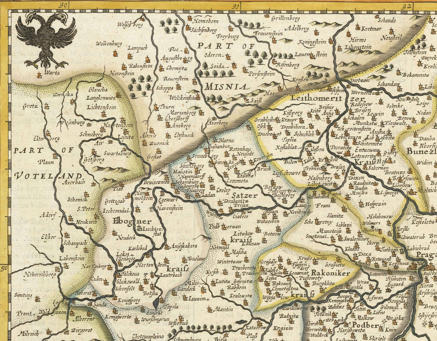 Old Map of Bohemia in 1626 by John Speed - Czechia, Prague, Bavaria, Moravia, Central Europe
