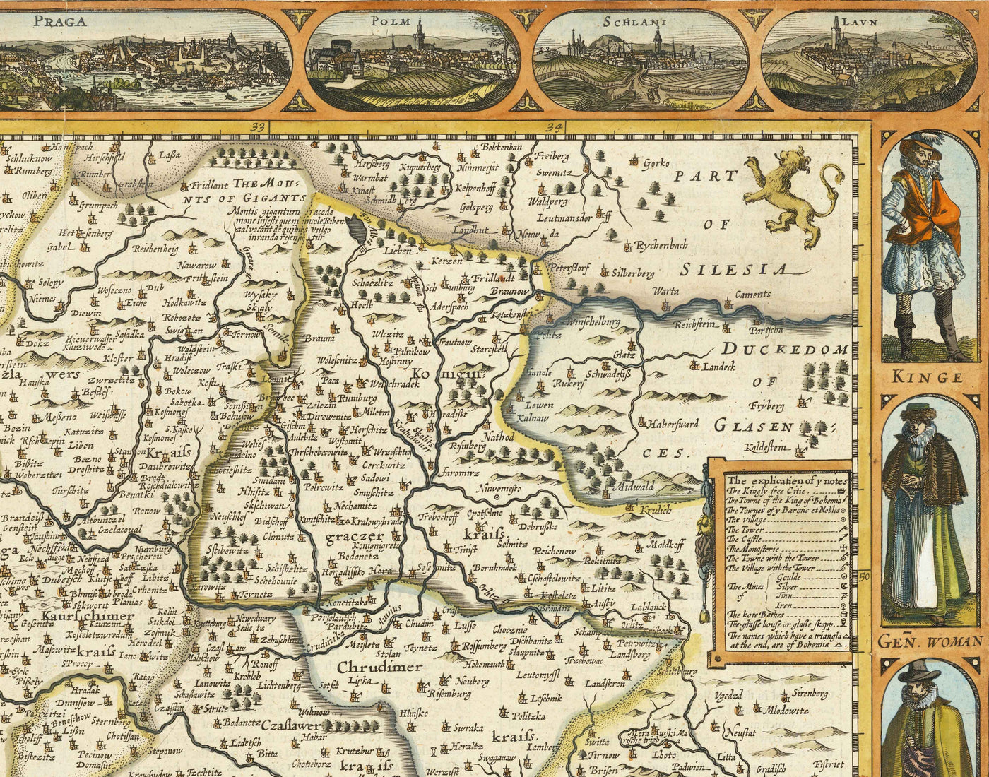 Antiguo mapa de Bohemia en 1626 por John Speed - Chequia, Praga, Baviera, Moravia, Europa Central
