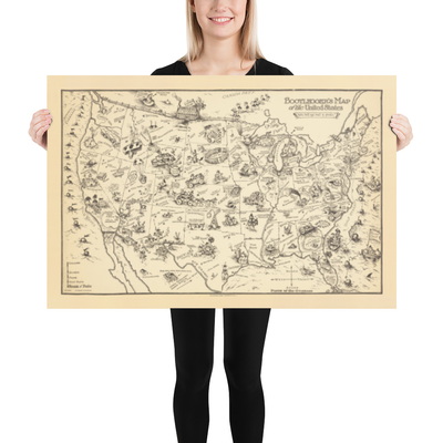 Old Alcohol Bootlegger's Map of the United States, 1926 by McCandlish - Carte humoristique des États-Unis datant de l'époque de la prohibition.