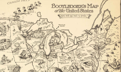 Old Alcohol Bootlegger's Map of the United States, 1926 by McCandlish - Mapa cómico de los Estados Unidos de la época de la Prohibición