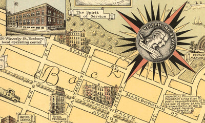 Alte Bildkarte von Boston, 1947 Ernest Dudley Chase - Geburt des Telefons, Graham Bell, Beacon Hill, Downtown