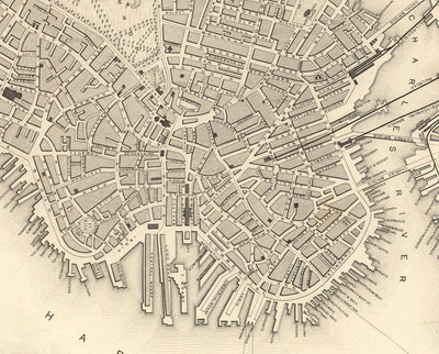 Alte Karte von Boston, Massachusetts im Jahr 1851 von Tallis & Rapkin