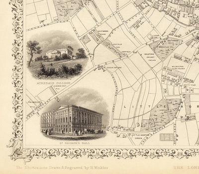 Alte Karte von Bradford im Jahr 1851 von Tallis & Rapkin