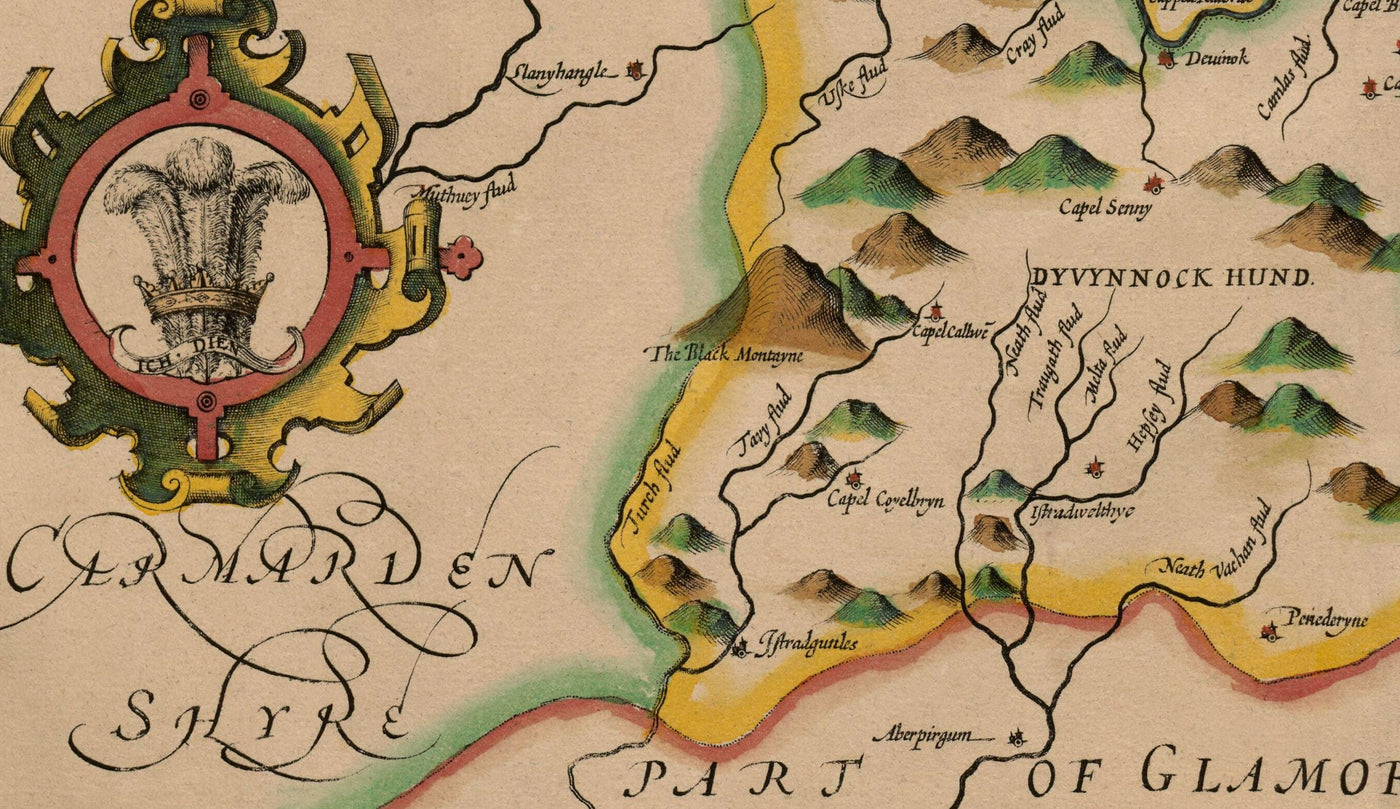 Old Map of Brecon Wales, 1611 by John Speed - Beacons, Crickhowell, Po ...