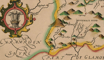 Antiguo mapa de Brecon Wales, 1611 por John Speed - Beacons, Crickhowell, Powys, Trecastle