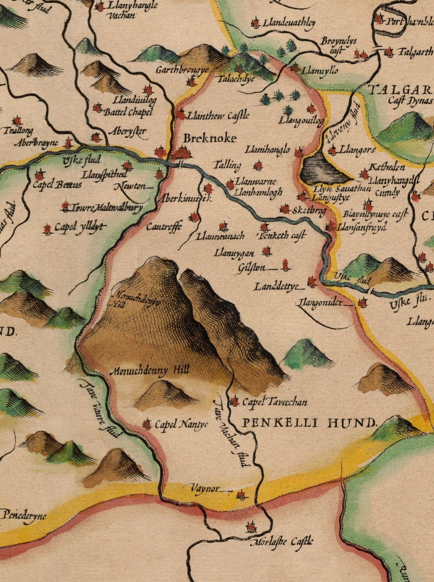 Old Map of Brecon Wales, 1611 by John Speed - Beacons, Crickhowell, Po ...