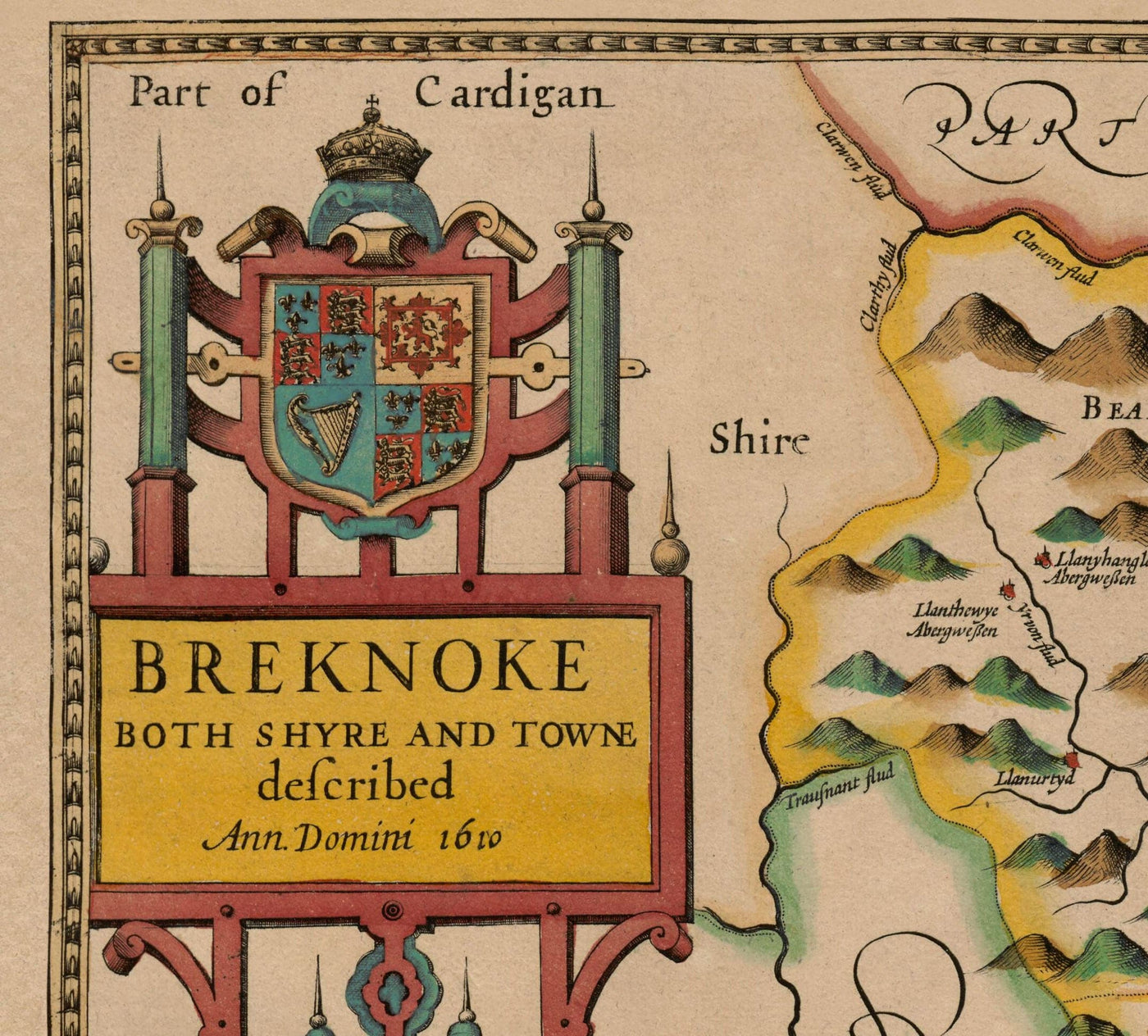 Old Map of Brecon Wales, 1611 by John Speed - Beacons, Crickhowell, Po ...