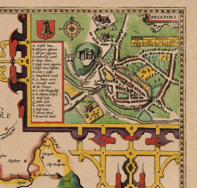 Ancienne carte de Brecon Wales, 1611 par John Speed - Beacons, Crickhowell, Powys, Trecastle