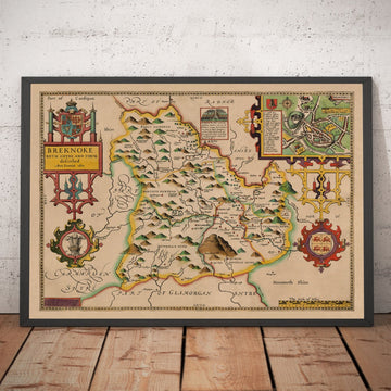 Alte Karte von Brecon Wales, 1611 von John Speed - Beacons, Crickhowell, Powys, Trecastle 