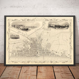 Mapa antiguo de Brighton en 1851 por J. & F. Tallis - Lanes, Pier, Parade, Old Steine, Kemptown, East Sussex