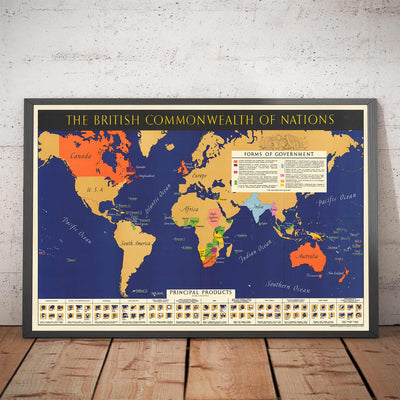 Vieux-Britanniques Commonwealth of Nations World Carte, 1942 - Empire britannique, Royaume-Uni, Canada, Australie, Dominions, Inde, Afrique