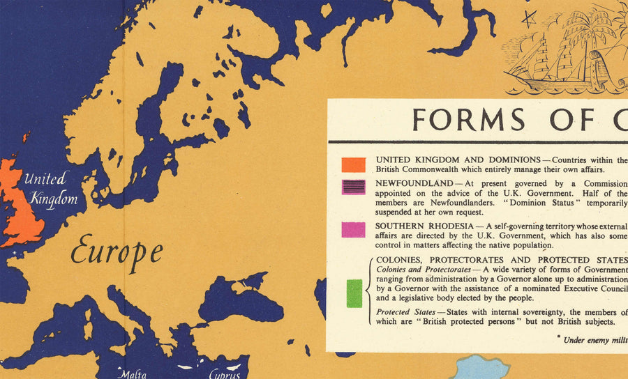 Alte Weltkarte des Britischen Commonwealth of Nations, 1942 - Britisches Empire, UK, Kanada, Australien, Dominions, Indien, Afrika 