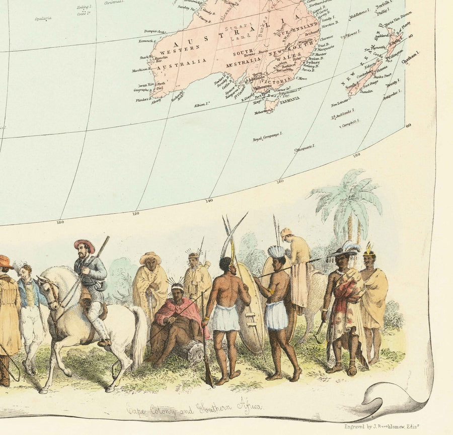 Alte Weltkarte des Britischen Empire, 1872 von Fullarton - Einwohner & Bevölkerung, Commonwealth, Kolonialismus 