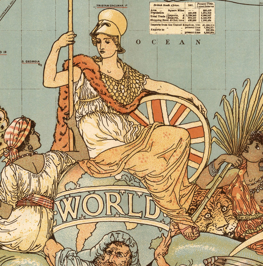 Alte britische Empire-Weltkarte, 1886 - Königin Victoria Jubiläums-Wandkarte von der "Graphic" 