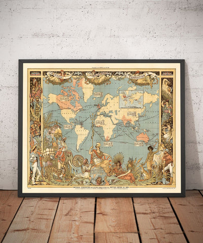 Carte du monde d'Empire britannique, 1886 - Tableau murale de la reine Victoria Jubilee par le "graphique"