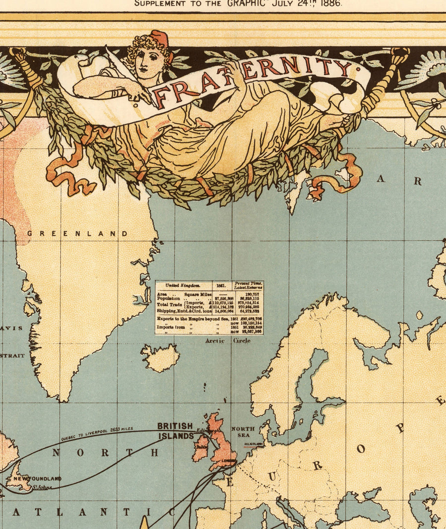 Alte britische Empire-Weltkarte, 1886 - Königin Victoria Jubiläums-Wandkarte von der "Graphic" 