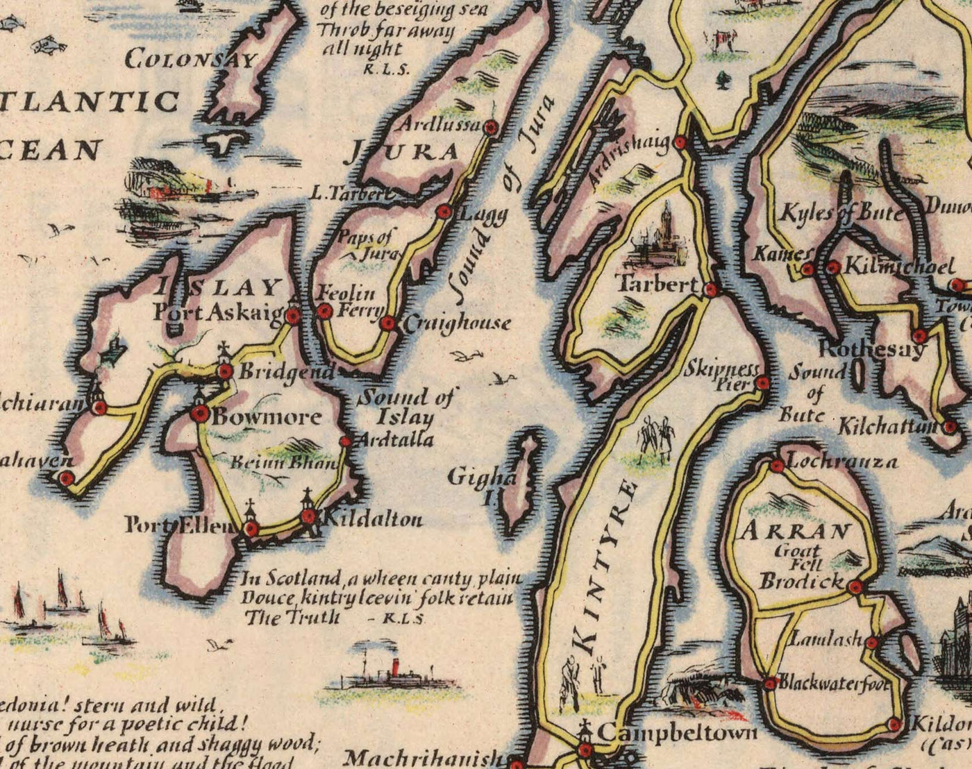 Old Car Map of Scottish Islands - Outer, Inner Hebrides, Shetland, Orkney, Skye