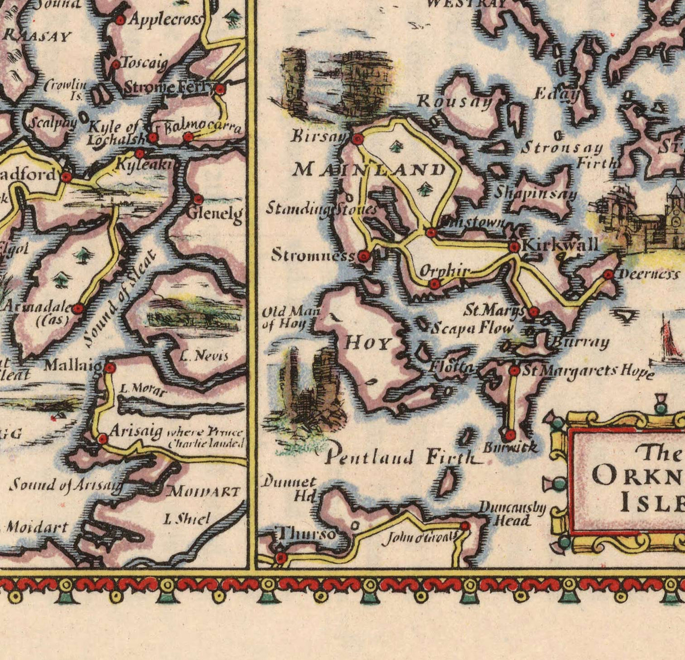 Alte Autokarte der schottischen Inseln - äußere, innere Hebriden, Shetland, Orkney, Skye