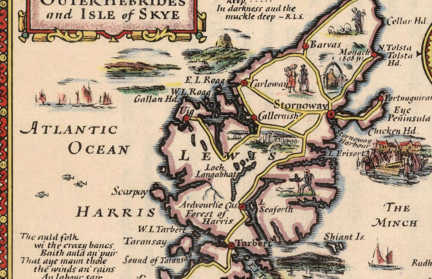 Viejo Mapa de coches de Islas Escocés - Exteriores, Hébridas interiores, Shetland, Orkney, Skye