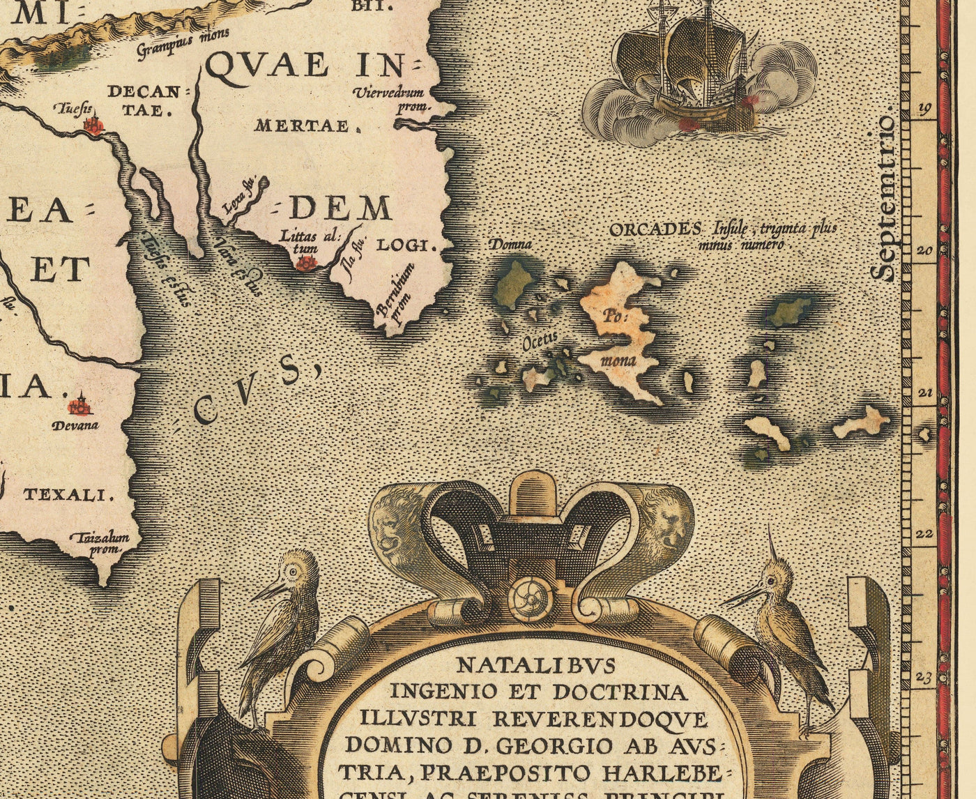 Alte Karte von britischen Inseln von Abraham Ortelius, 1595 - England, Irland, Wales, Schottland - Britannia, Hibernia