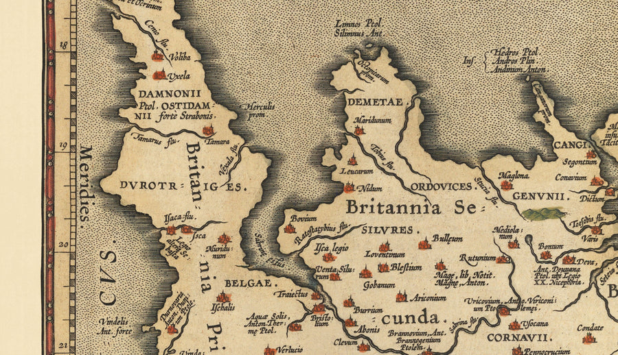 Antica mappa delle Isole Britanniche di Abraham Ortelius, 1595 - Inghilterra, Irlanda, Galles, Scozia - Britannia, Hibernia 