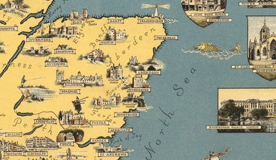 Antiguo mapa pictórico de las Islas Británicas, 1939 por Ernest Dudley Chase - Lugares de interés ilustrados, ciudades, cinco naciones