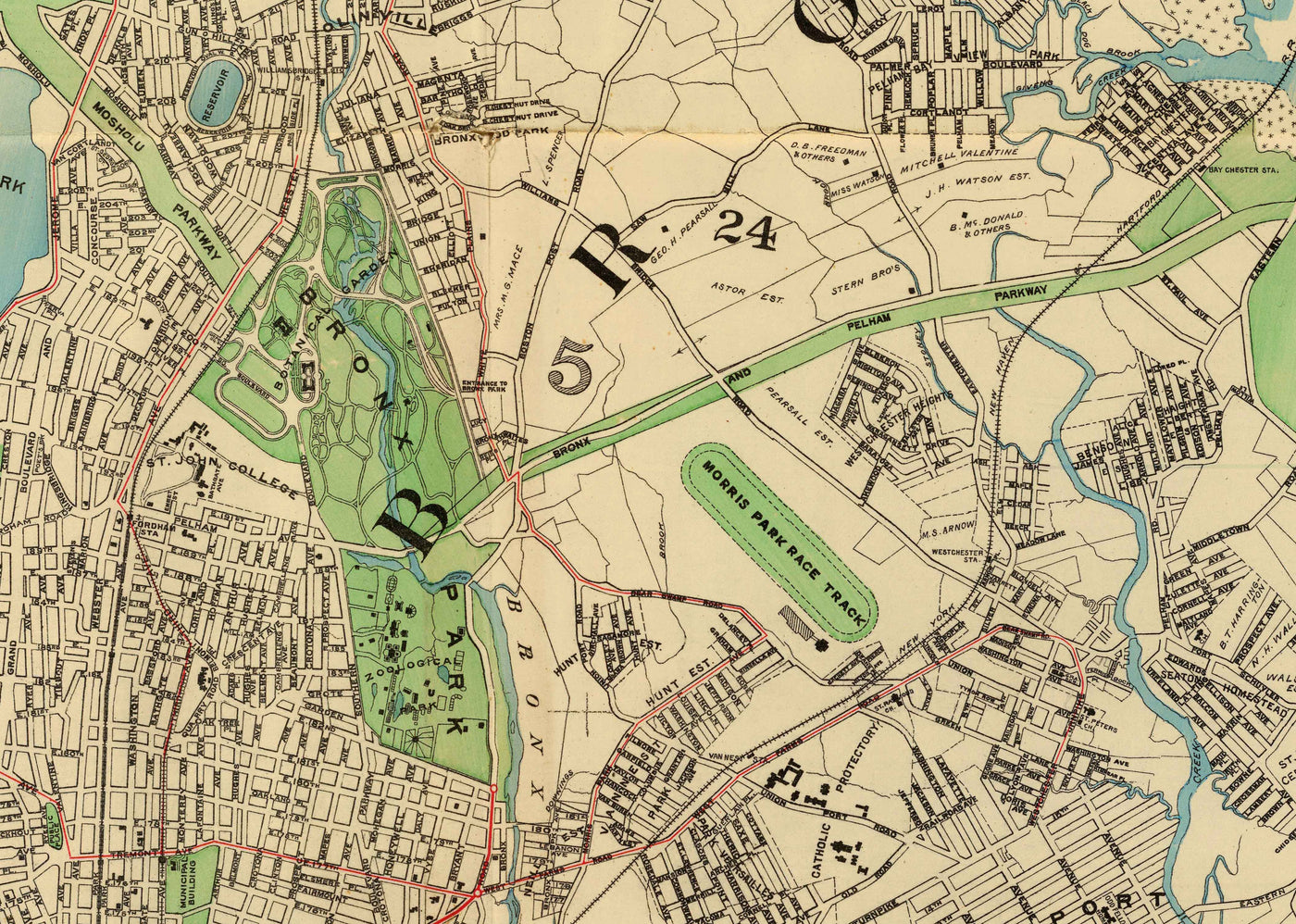 Alte Karte der Bronx im Jahr 1900 von Hyde and Co. - New York City, Pelham Bay Park, Hunter Island, Botanischer Garten, Harlem River