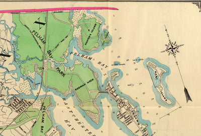 Antiguo mapa del Bronx en 1900 por Hyde and Co. - Ciudad de Nueva York, Parque de la Bahía de Pelham, Isla Hunter, Jardín Botánico, Río Harlem