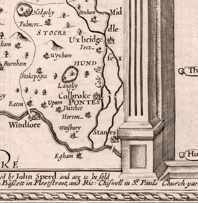 Alte monochrome Karte von Buckinghamshire im Jahre 1611 von John Speed ​​- High Wycombe, Amersham, Buckingham, Milton Keynes