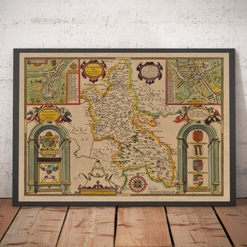 Mappa antica del Buckinghamshire nel 1611 di John Speed - High Wycombe, Amersham, Buckingham, Milton Keynes, Aylesbury, Newport Pagnell 
