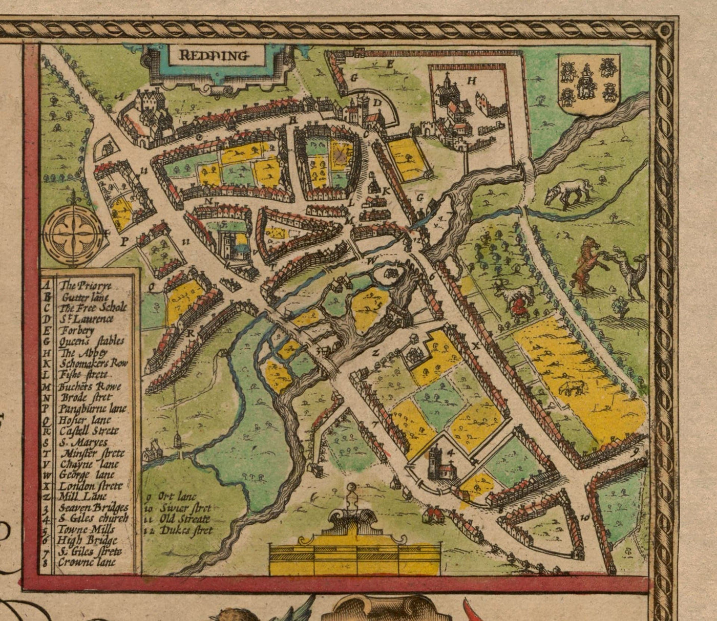 Antiguo mapa de Buckinghamshire en 1611 por John Speed - High Wycombe, Amersham, Buckingham, Milton Keynes, Aylesbury, Newport Pagnell
