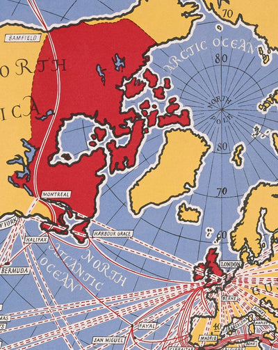 Kabel- und Wireless-tolle Kreis-Karte, 1945 von Max Gill - Flat Earth Britisches Empire-U-Boot-Netzwerk-Diagramm