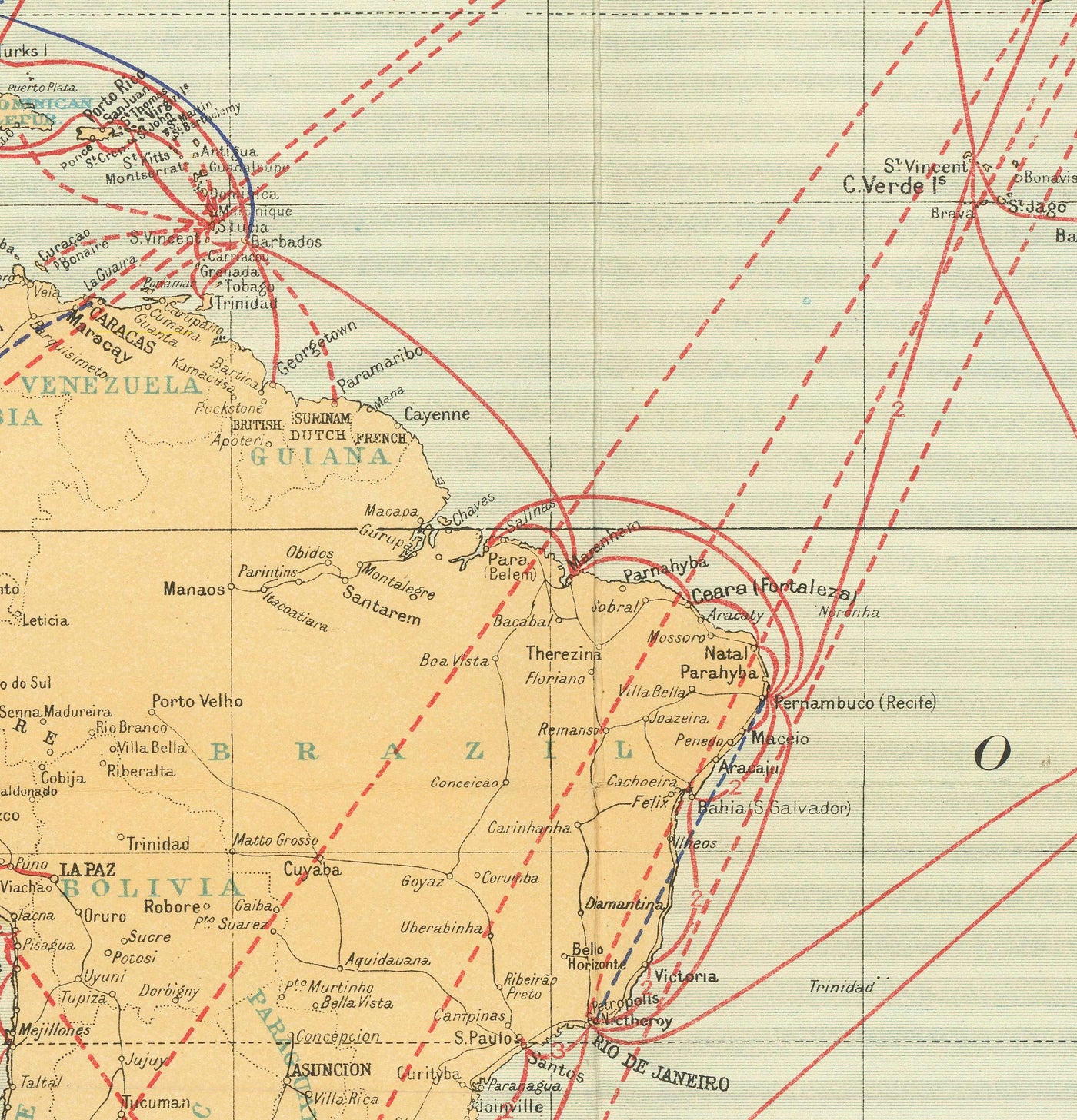 Ancien Carte du monde de câble et sans fil, 1938 - Tableau télégraphique (très tôt) Internet et sous-marin