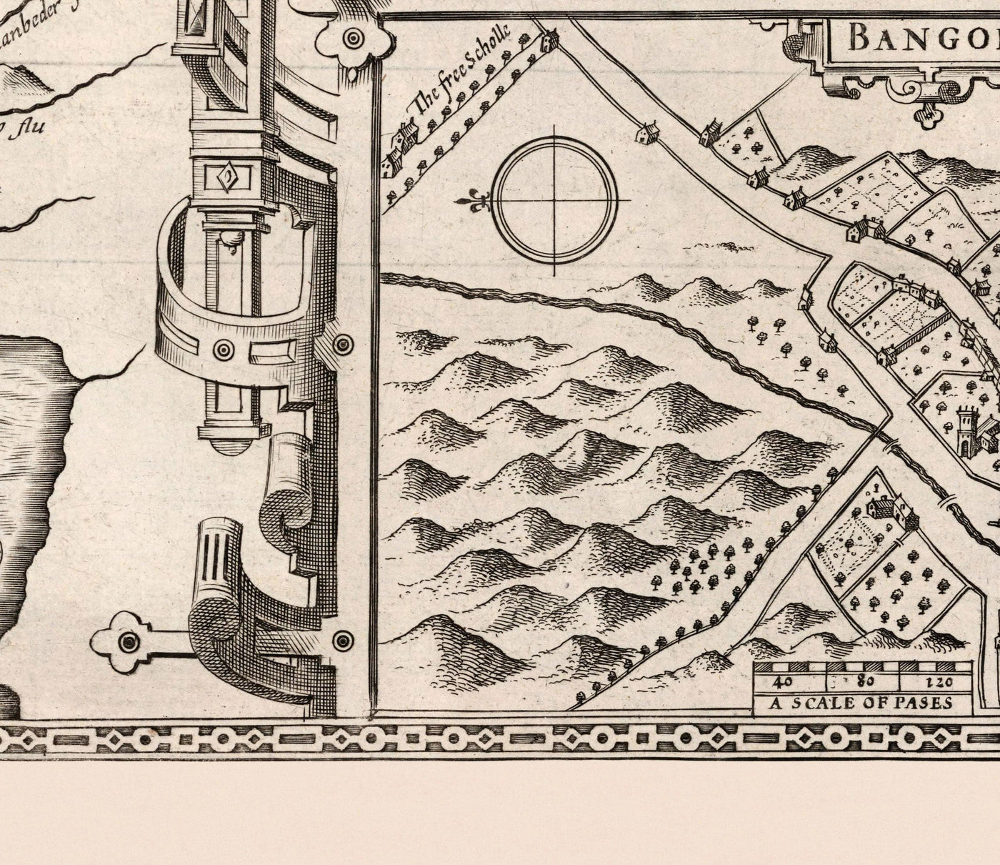 Alte monochrome Karte von Caernarfonshire, Wales, 1611 von John Speed ​​- Caernarfon, Snowdon, Gwynedd, Bangor