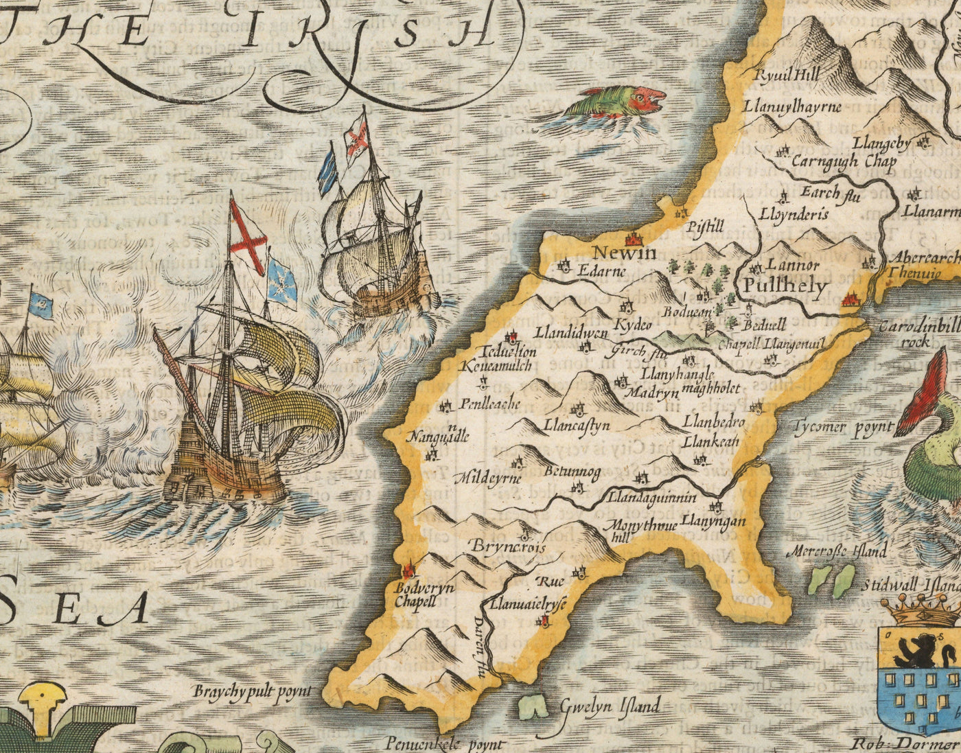 Alte Karte von Caernarfonshire Wales, 1611 von John Speed - Caernarfon, Snowdon, Gwynedd, Bangor, Conwy, Llandudno