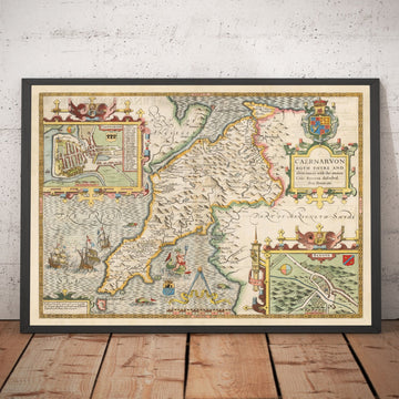 Alte Karte von Caernarfonshire Wales, 1611 von John Speed - Caernarfon, Snowdon, Gwynedd, Bangor, Conwy, Llandudno 